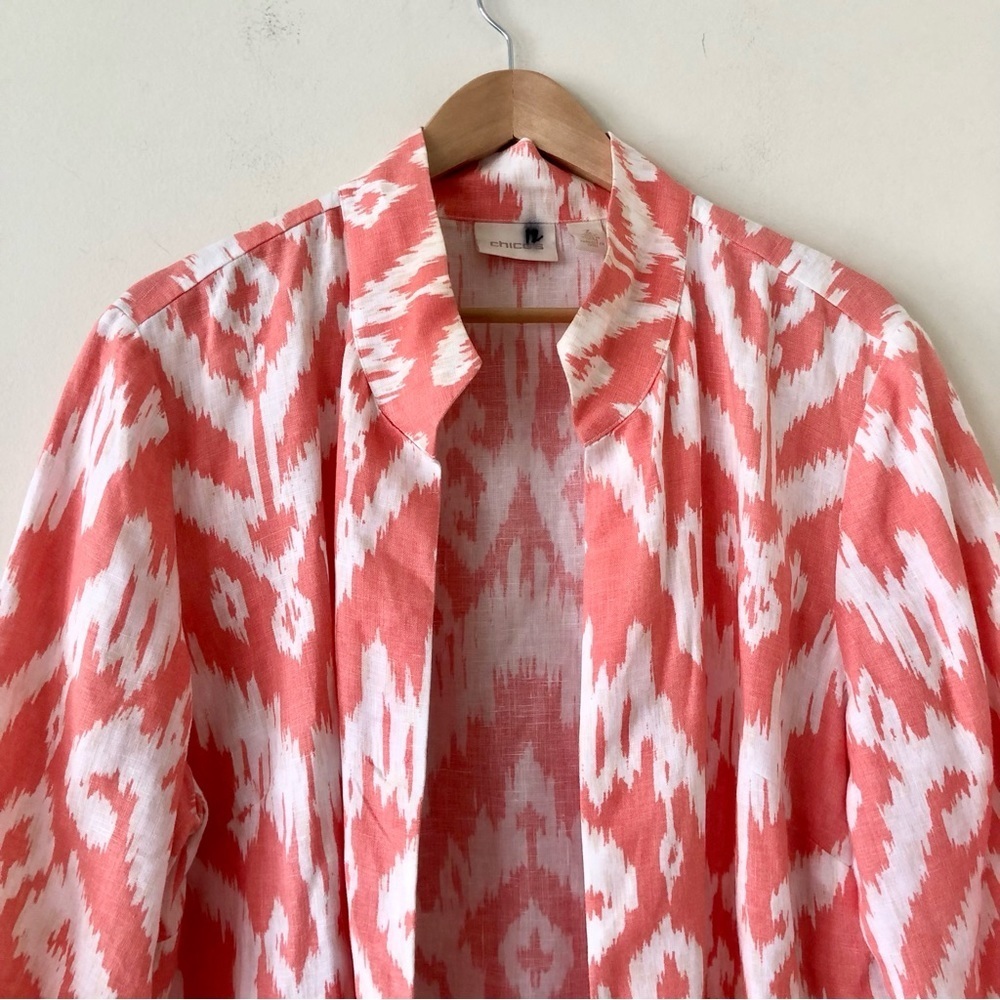 Chico’s Ikat Linen Jacket Open Front Cardigan in Sunrise Orange Size - Picture 5 of 9